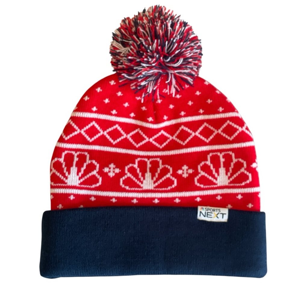 Sports Next Red Navy White Beanie Pom Pom Hat & Socks Matching Winter Set Unisex